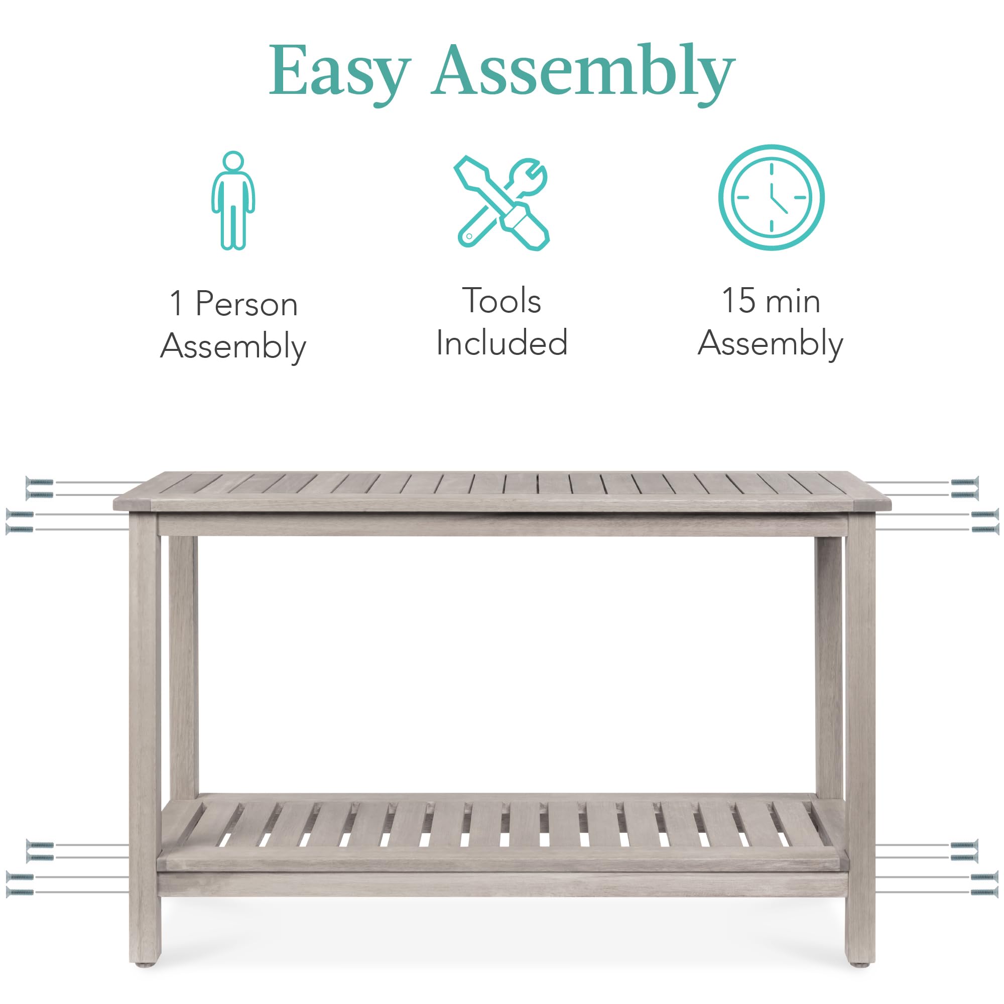 48-Inch Eucalyptus Wooden Console Table with 2 Shelves