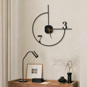 Minimalist Wall Clock 14-Inch Black Metal Silent