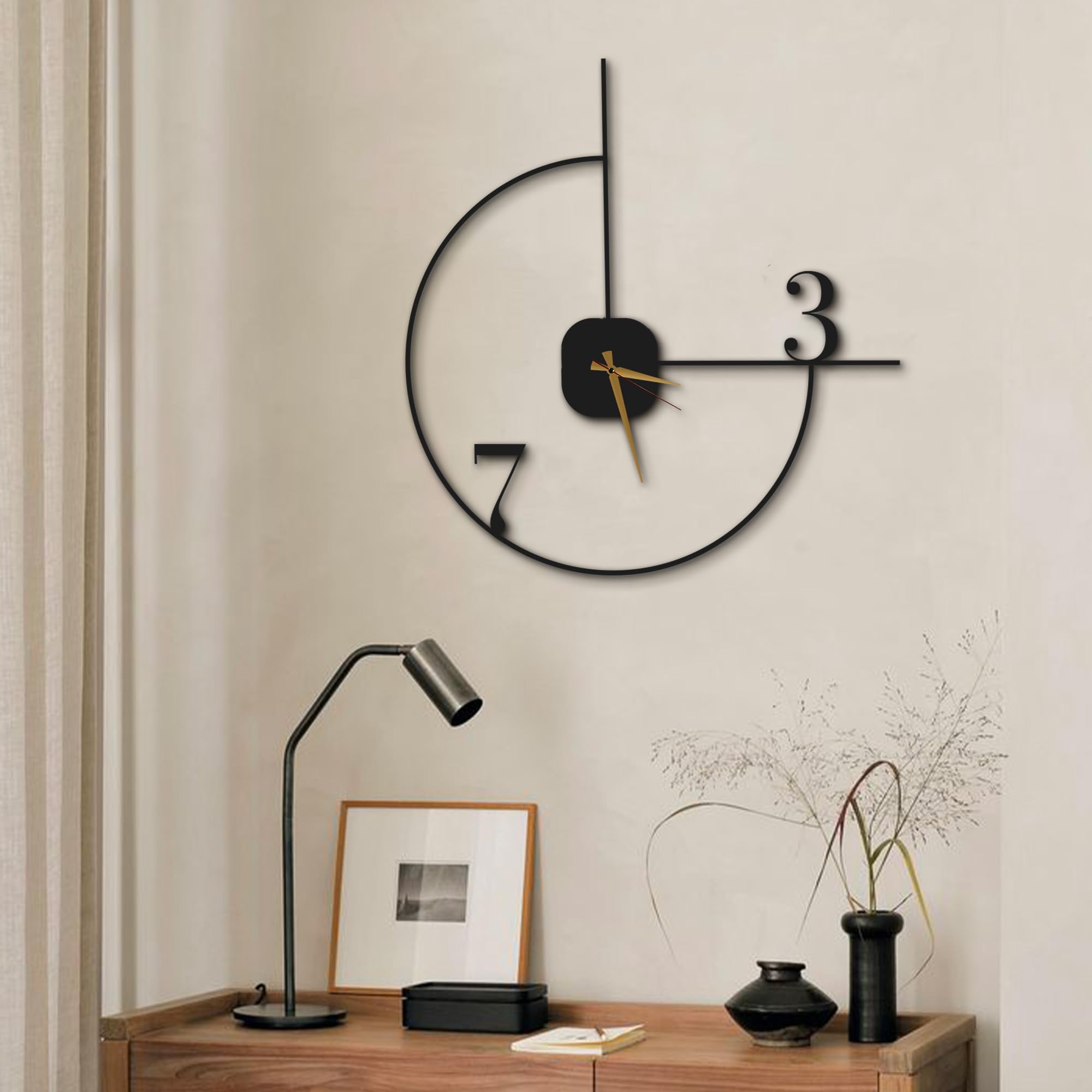 Minimalist Wall Clock 14-Inch Black Metal Silent