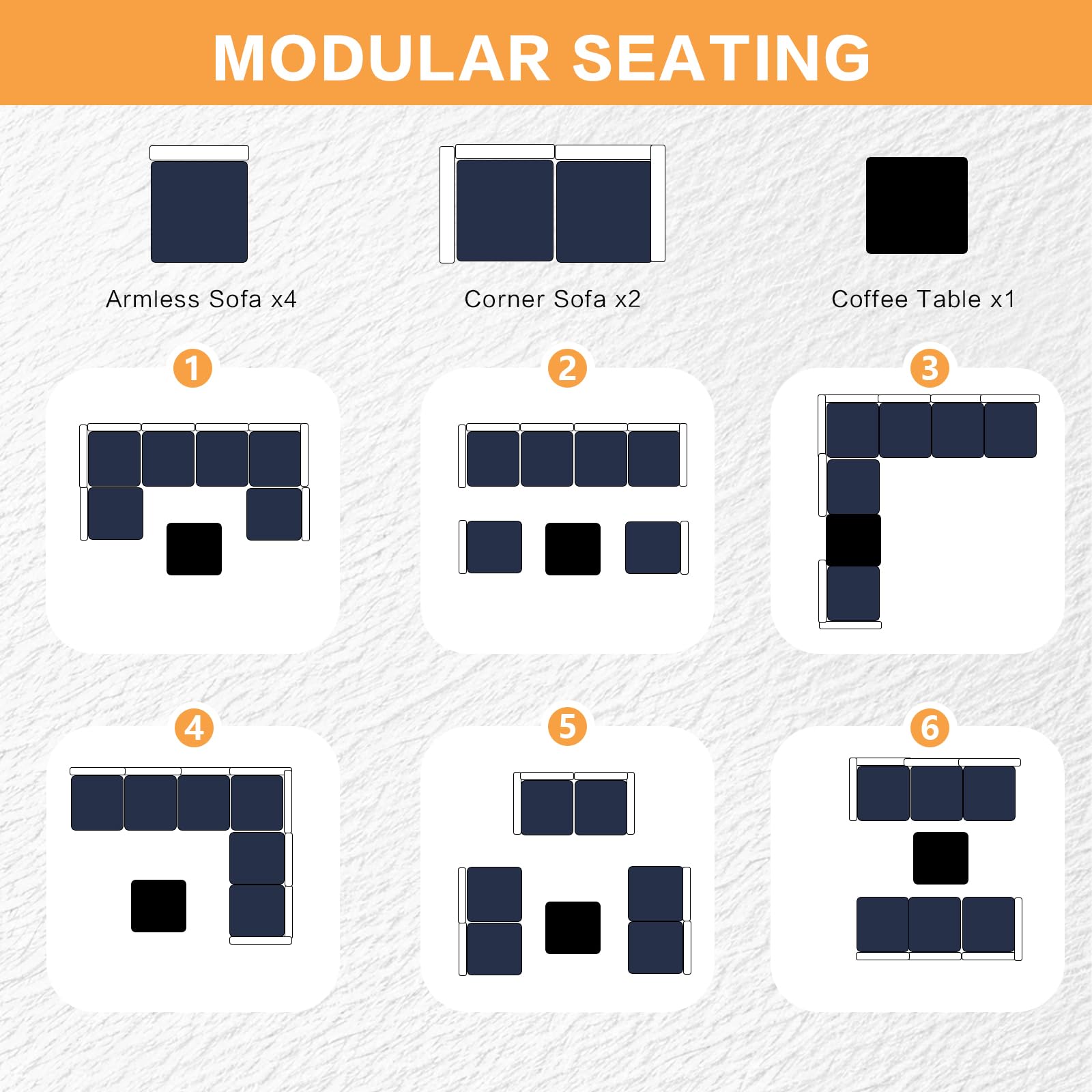 7-Piece Outdoor Sectional Sofa Set with Glass Table