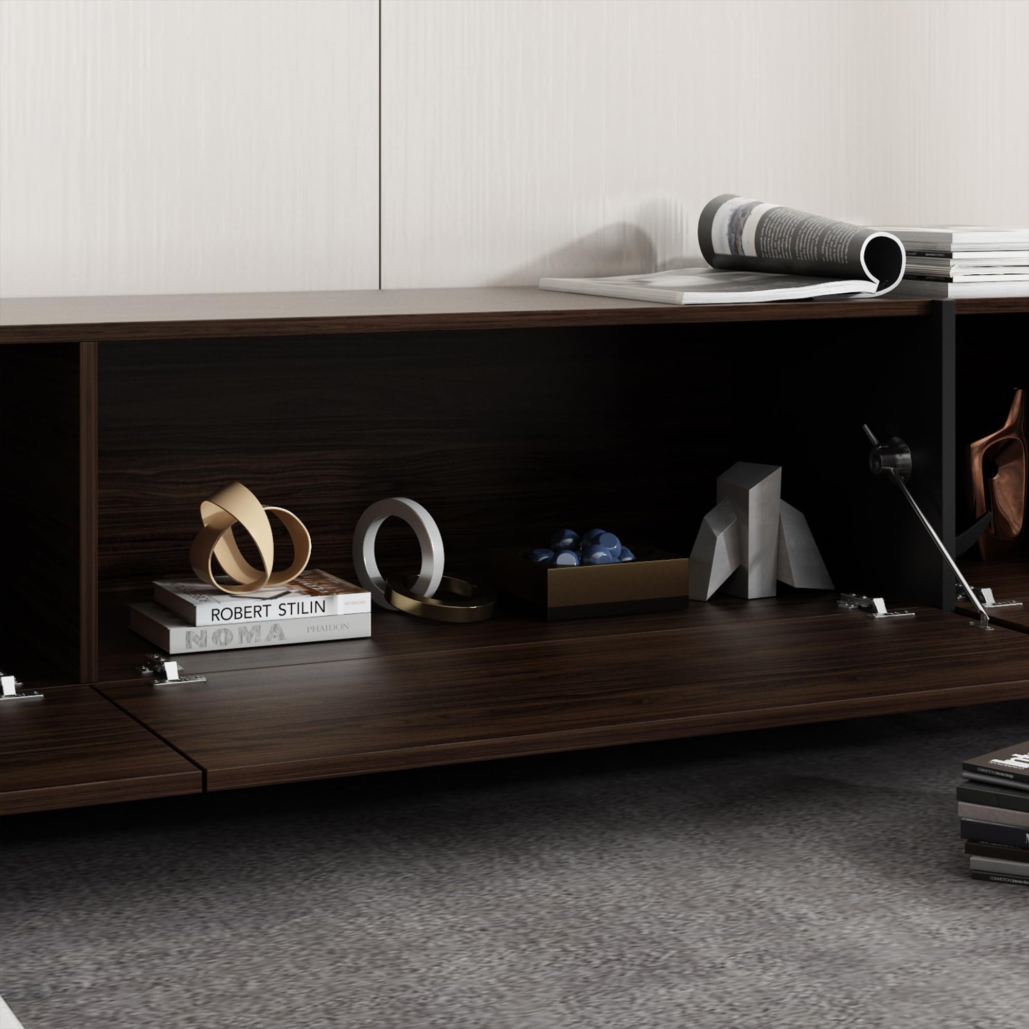 95.1" TV Stand with 4 Flip-Down Drawers - Modern Entertainment Center