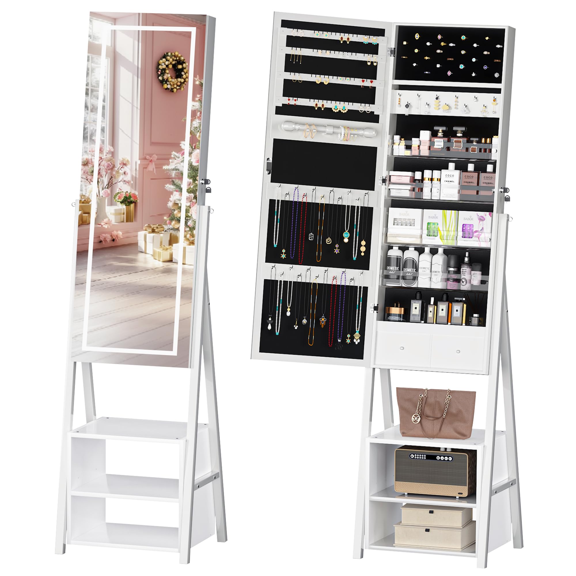 63" Full Length Jewelry Cabinet with LED Lights