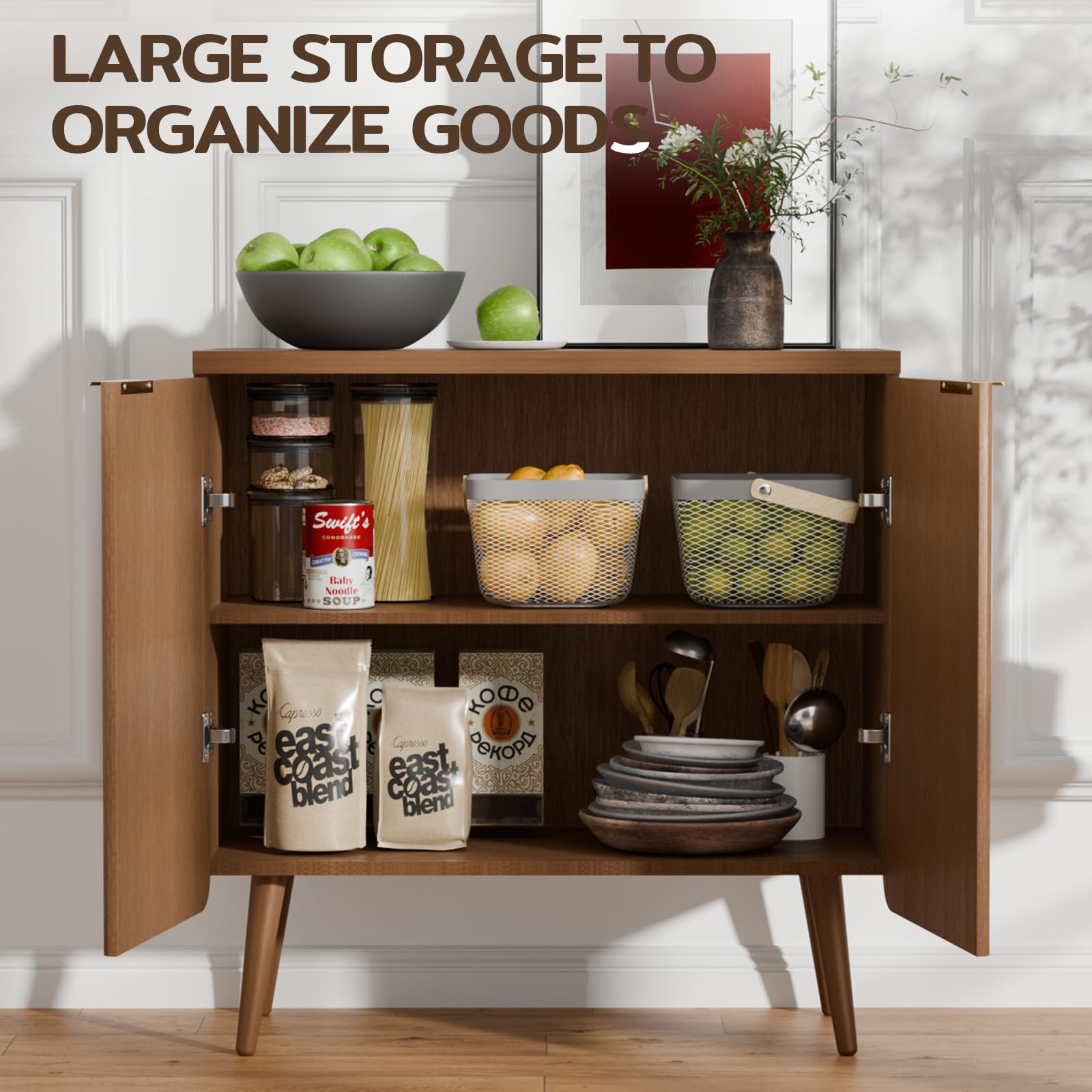 Fluted Sideboard with 4 Doors and Adjustable Shelves