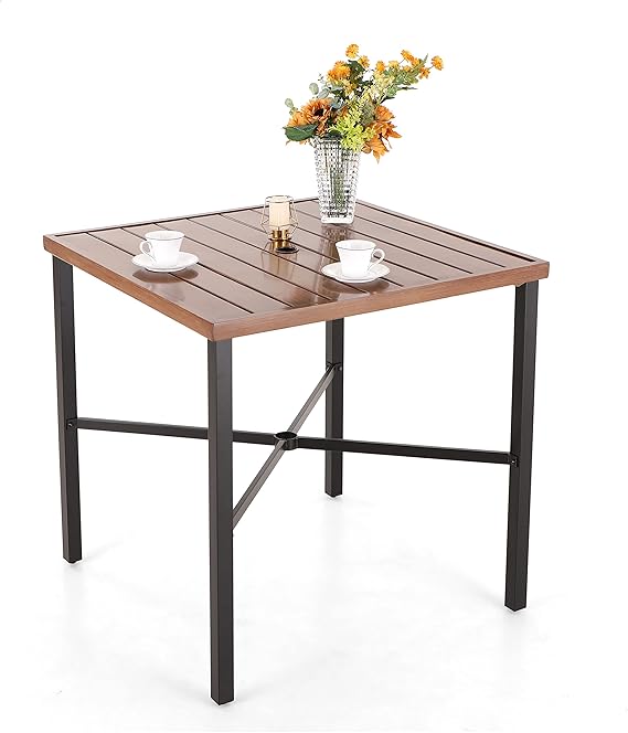 Outdoor Patio Bar Table Counter Height Rectangle Metal Frame