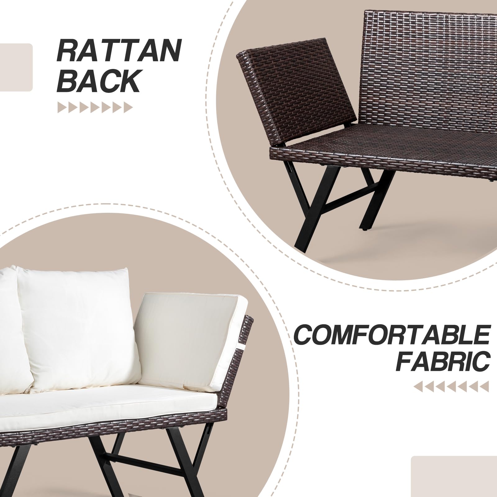 Outdoor Woven Rattan Loveseat with Adjustable Armrests