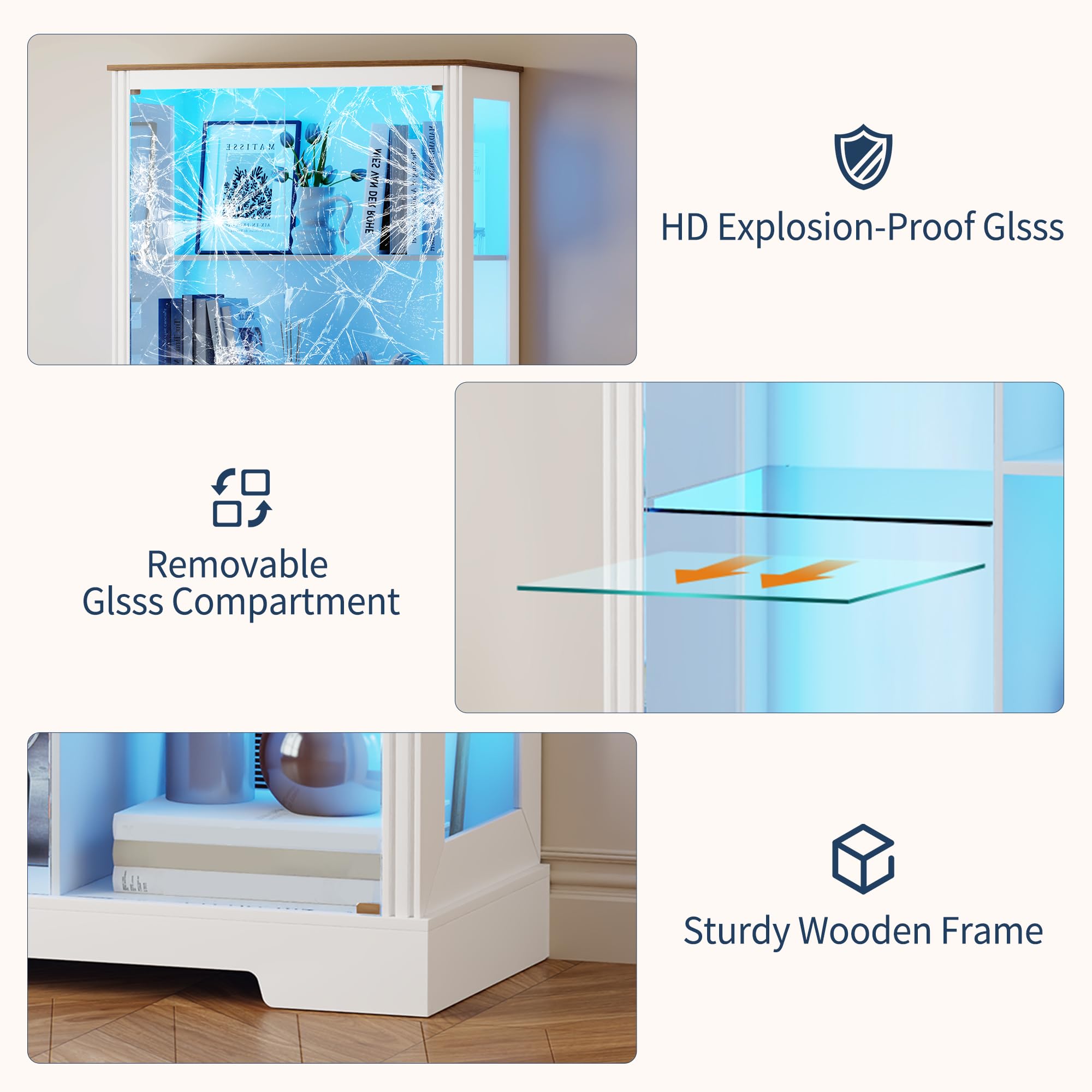 LED Display Cabinet with Glass Doors and Adjustable Shelves
