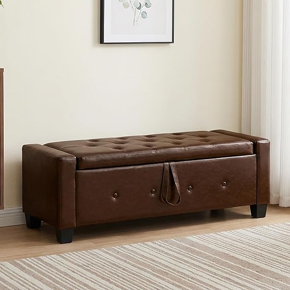 48" PU Leather Storage Ottoman Bench