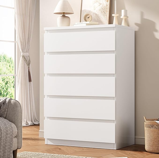 Black 5 Drawer Dresser with Handleless Drawers