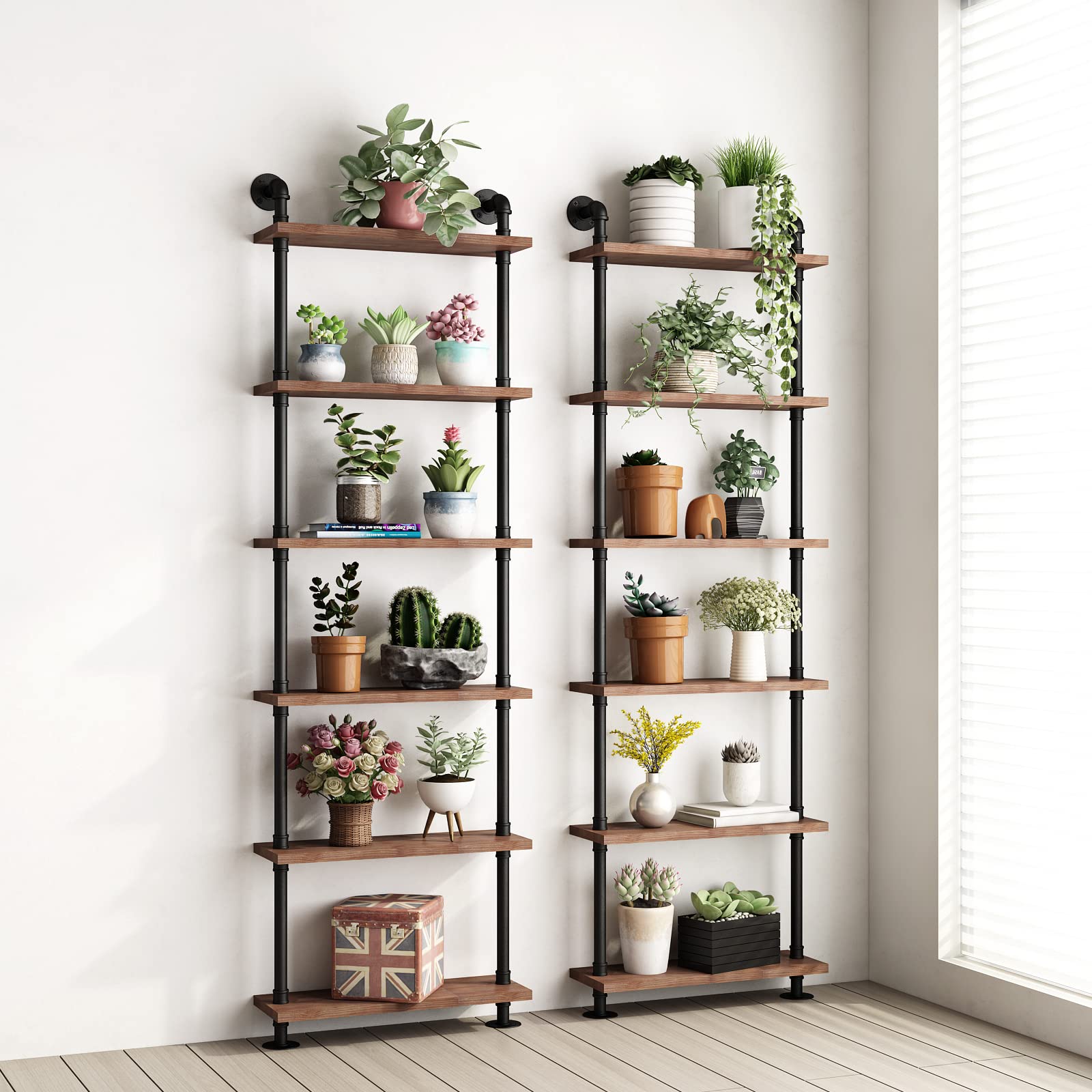 Industrial Pipe Ladder Bookshelf with Rustic Wood