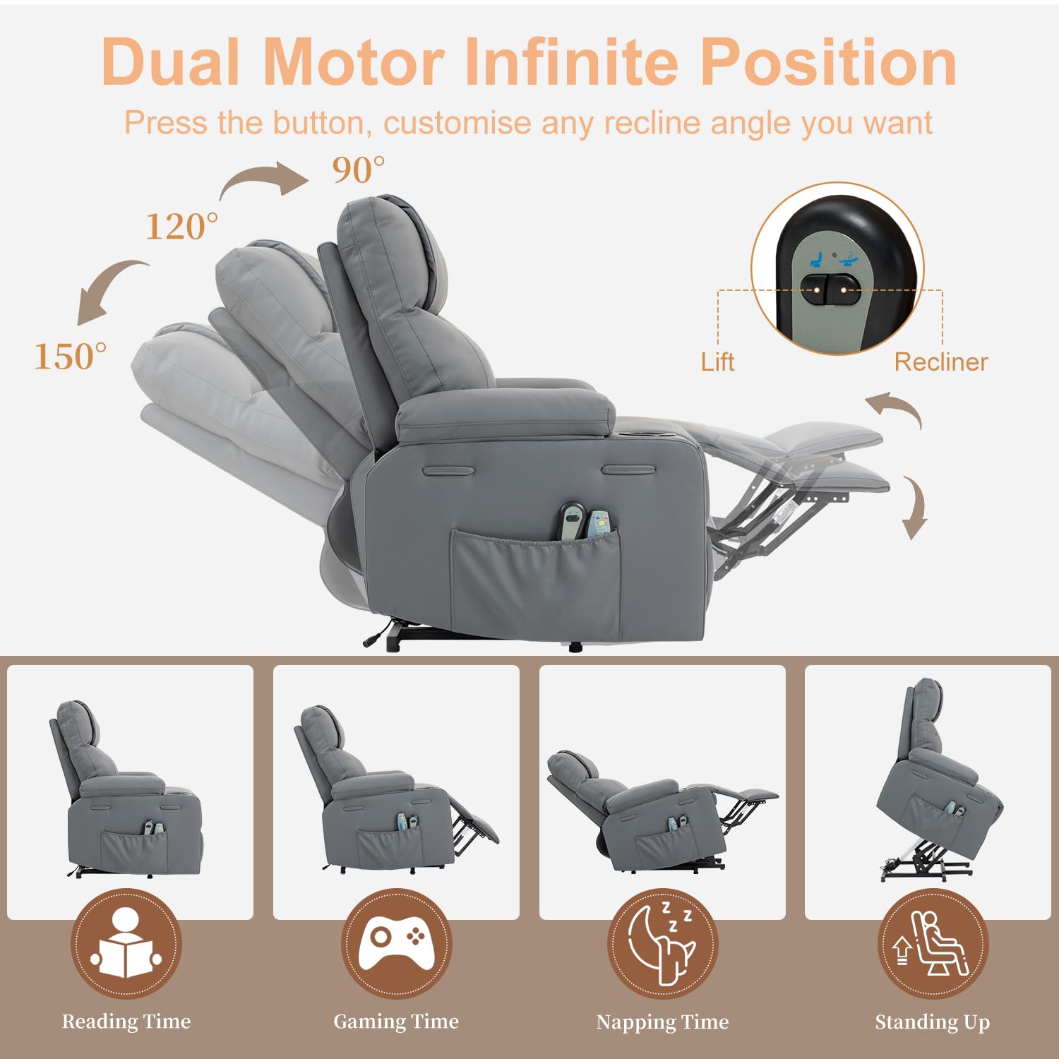 Electric Lift Recliner Chair with Massage and Heat