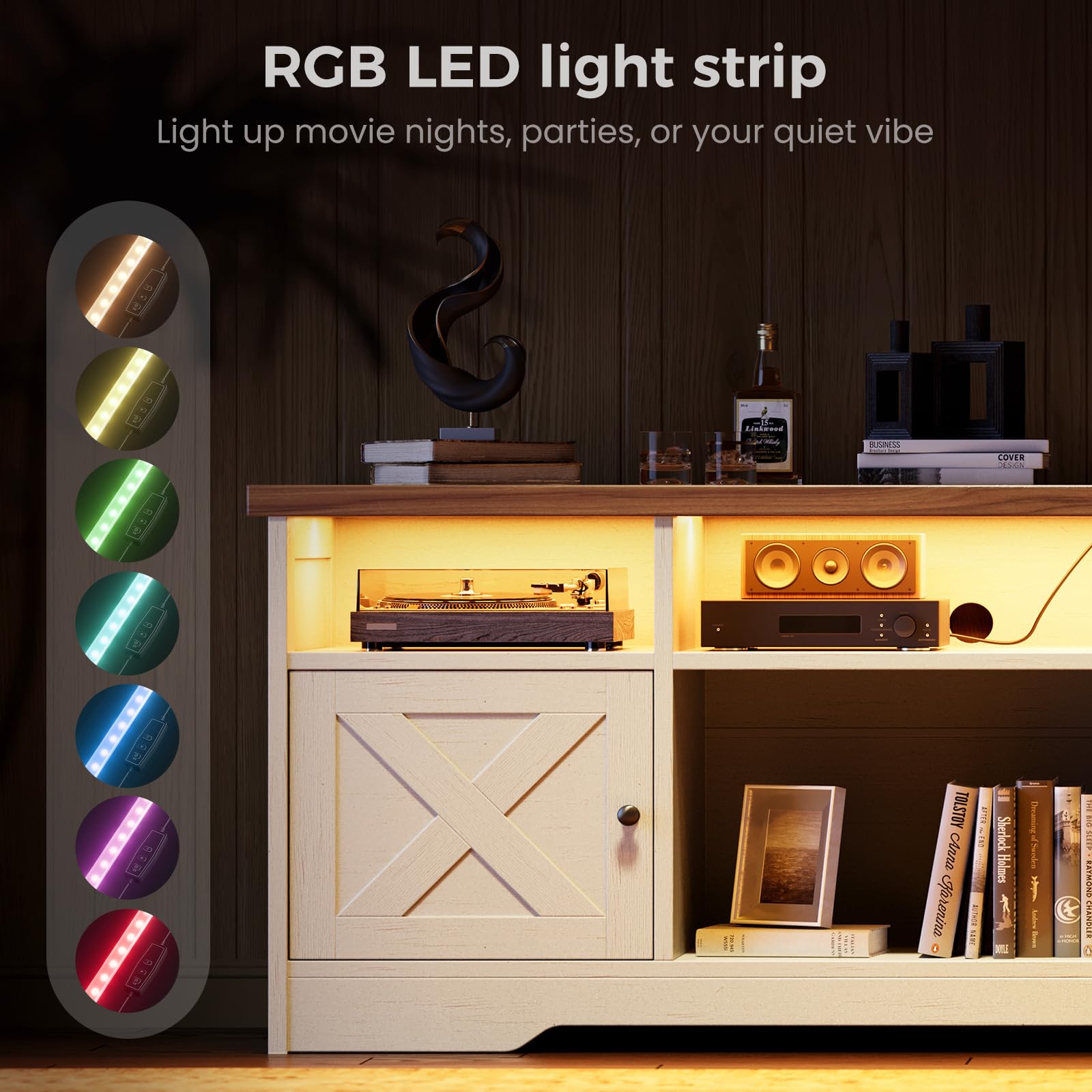 TV Stand for 65 Inch TV with Power Outlet and LED Light