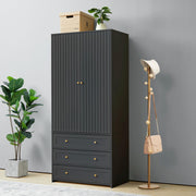 2-Door Wardrobe Armoire with 3 Drawers and Hanging Rod