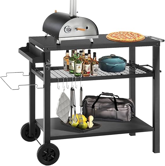 Grill Cart Table with Storage Cabinet