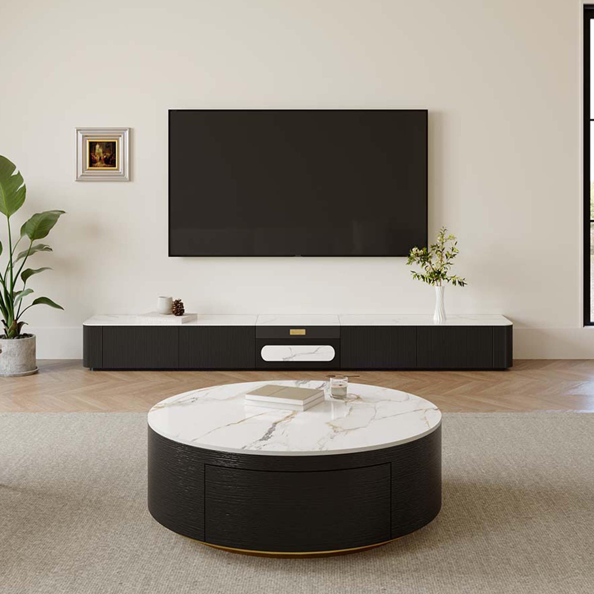 Round Coffee Table with Storage Drawers
