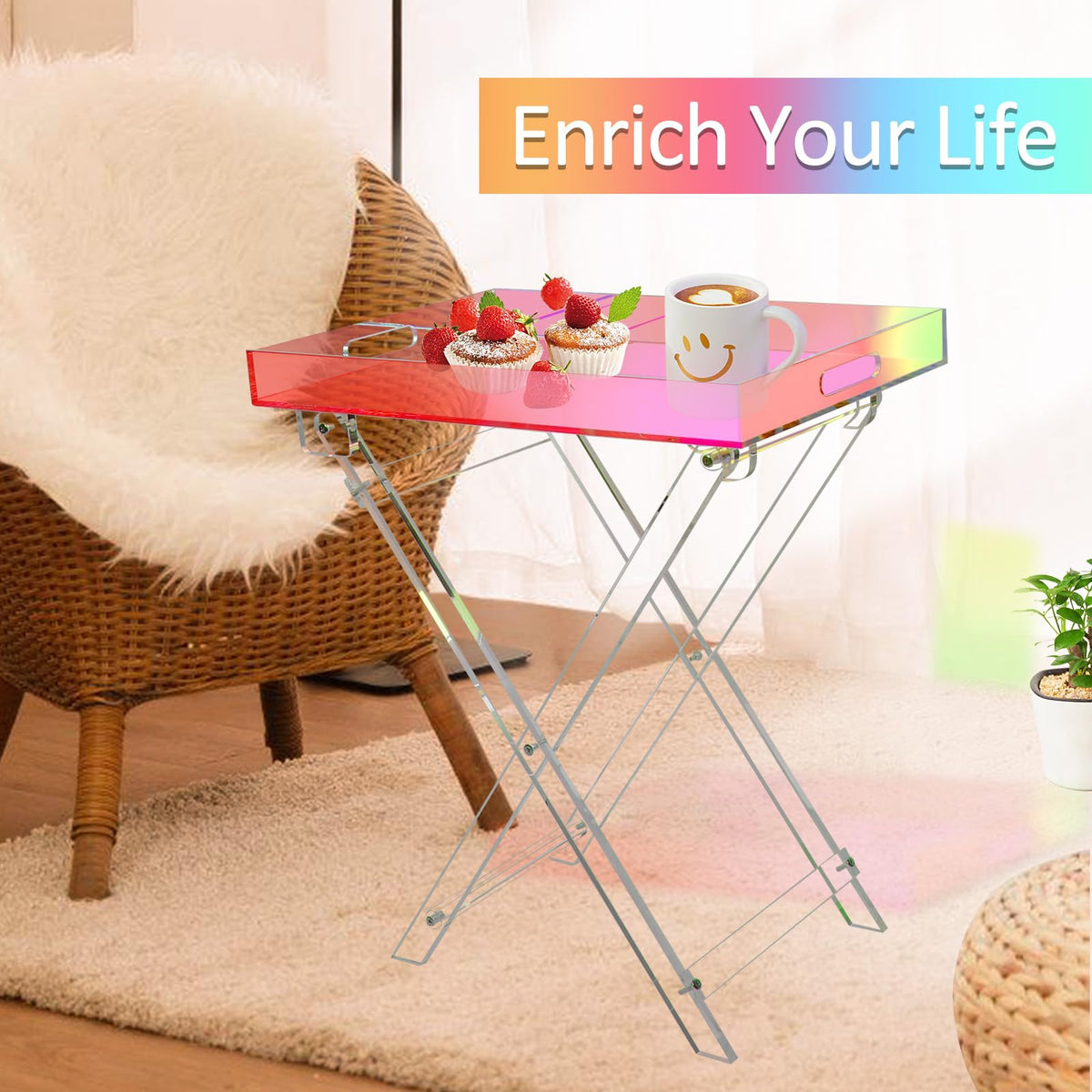 Acrylic Folding Tray Table - Iridescent Rainbow Side Table