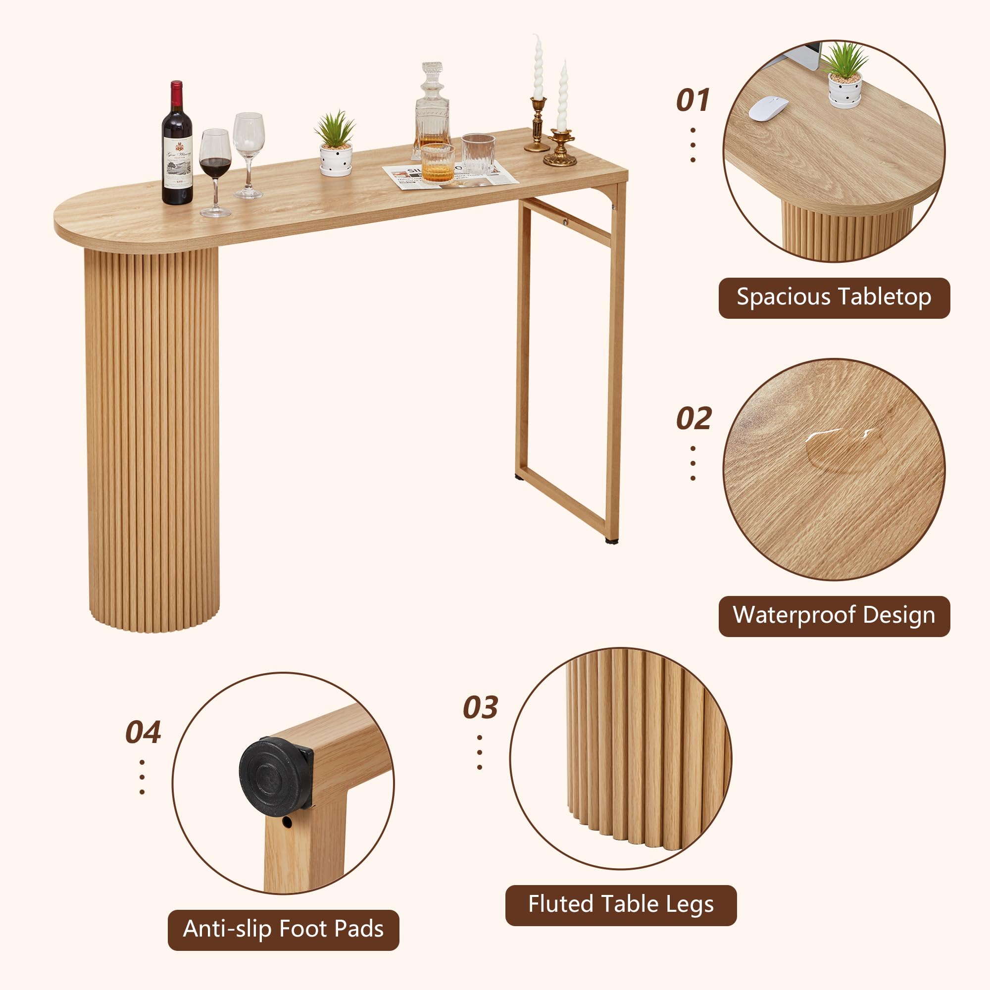 Counter Height Bar Table with Fluted Wood Leg