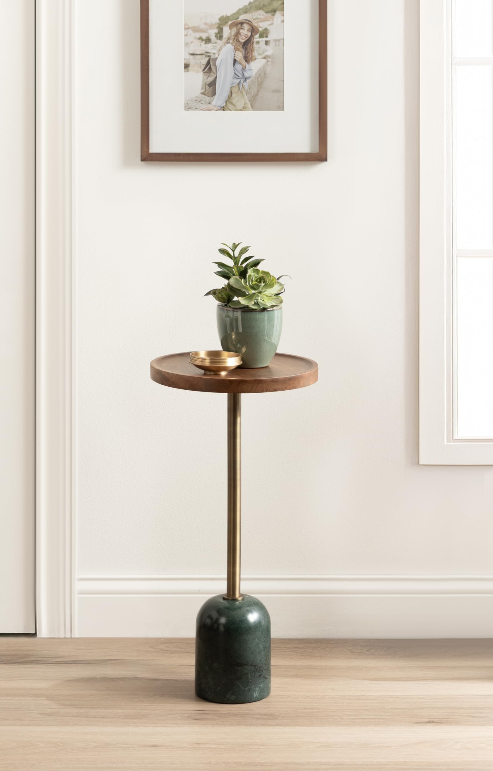 Shorrock Round Mango Wood Side Table with Marble Base