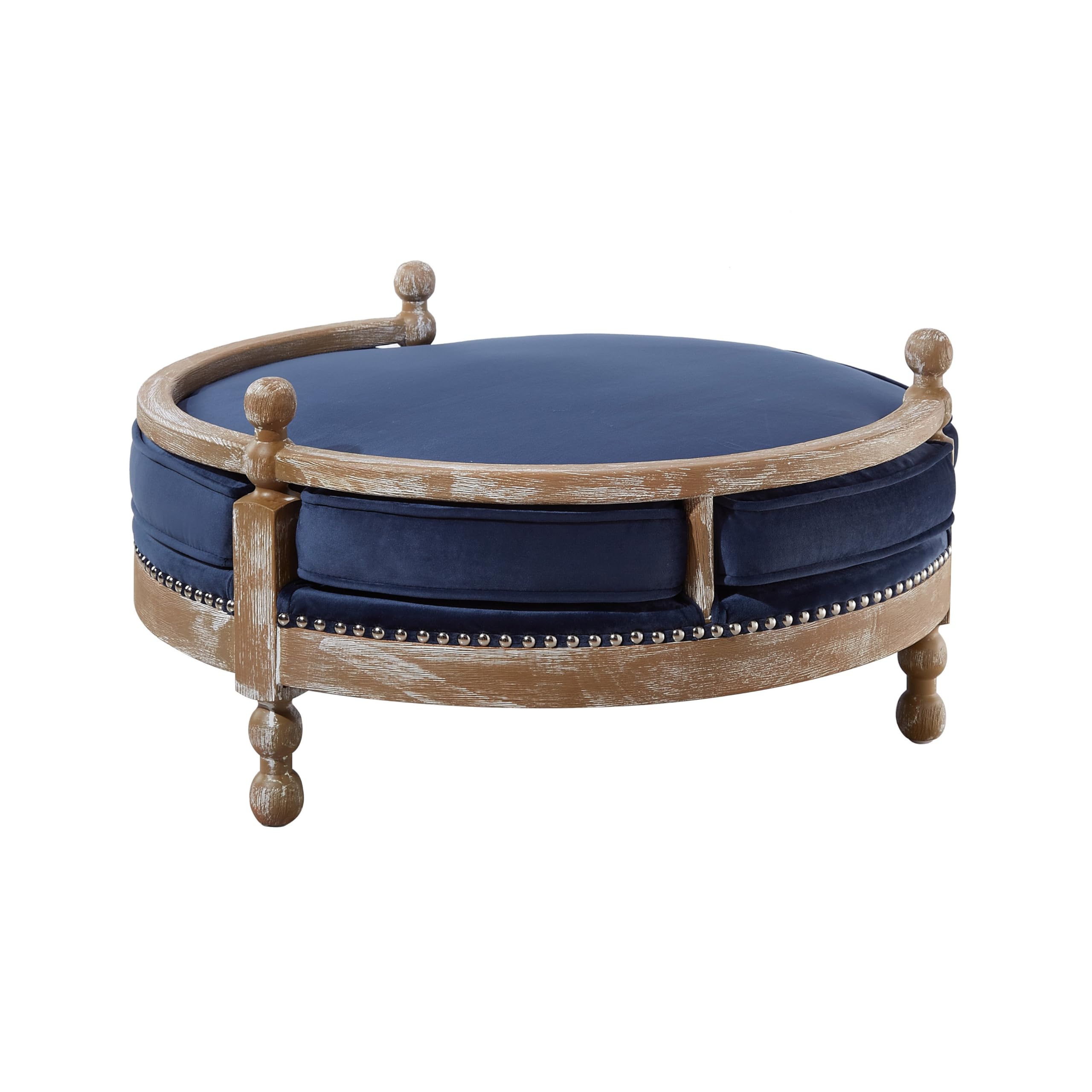 Elevated Weathered Oak Pet Bed with Velvet Cushion