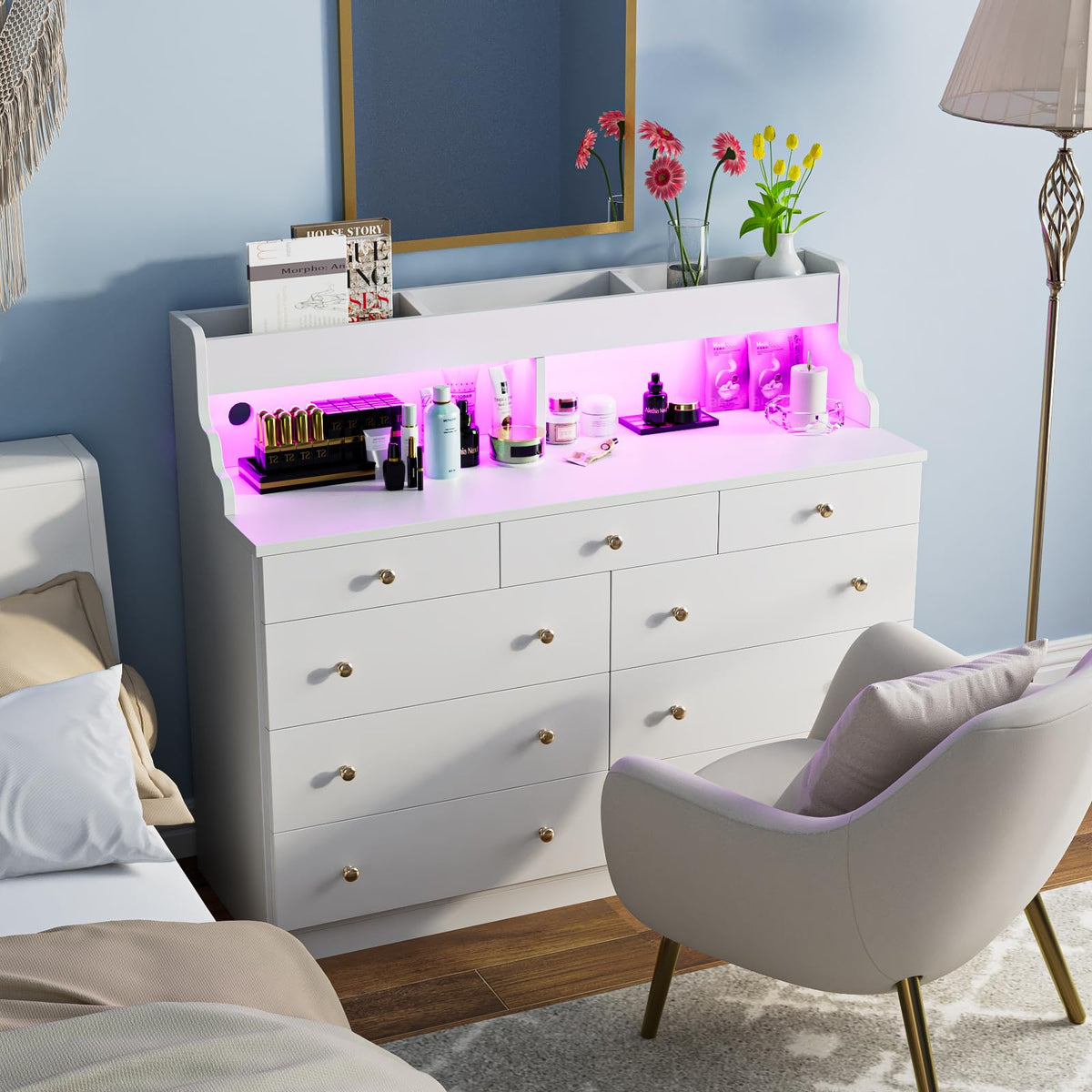 9 Drawer Dresser with LED Light and Power Outlet