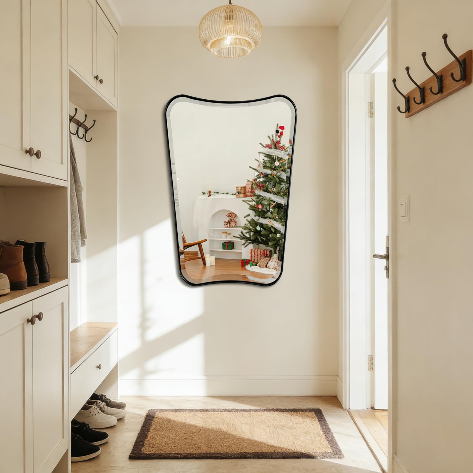 Wavy Bathroom Mirror 36x24 Inch Black Metal Frame