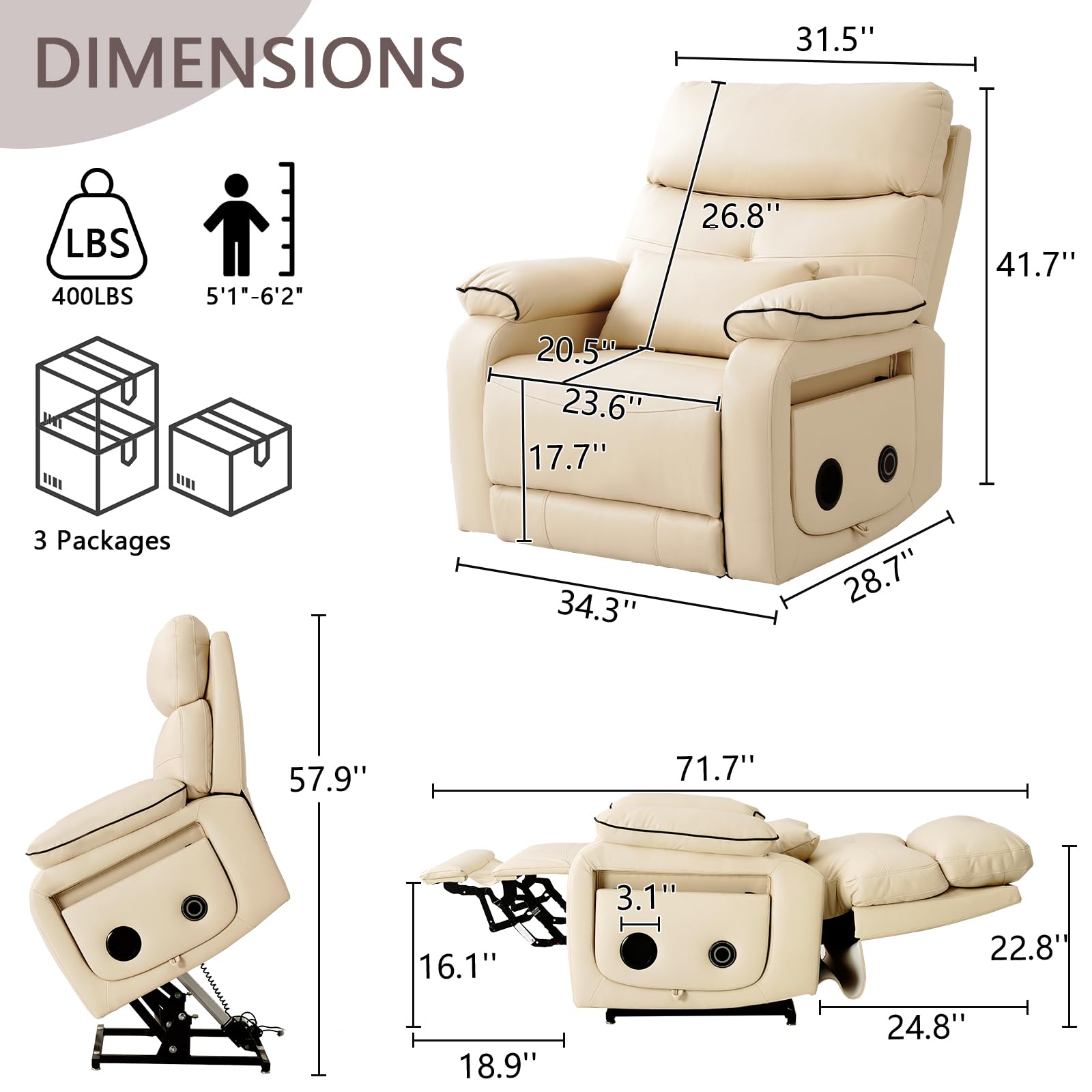 Dual Motor Infinite Position Lift Recliner with Massage and Heat