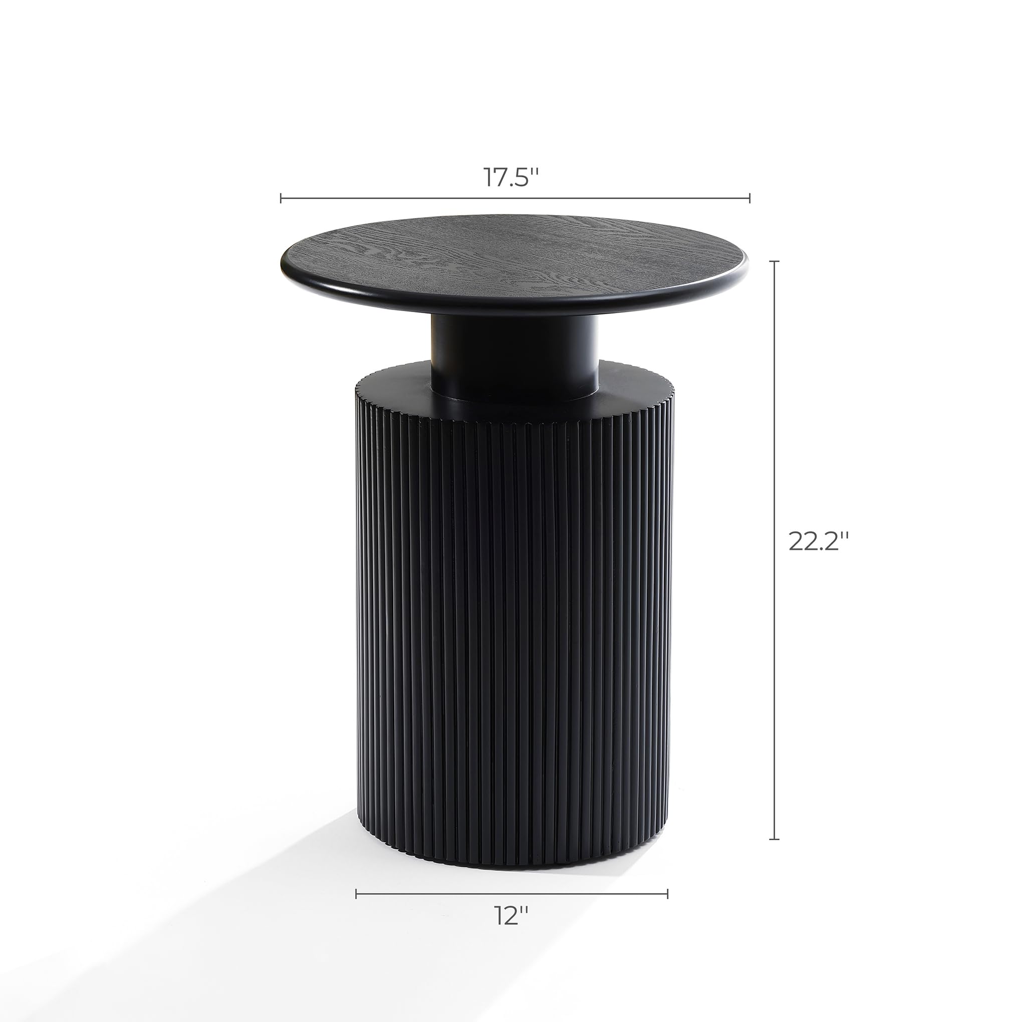 22" Fluted Black Round Side Table for Small Spaces