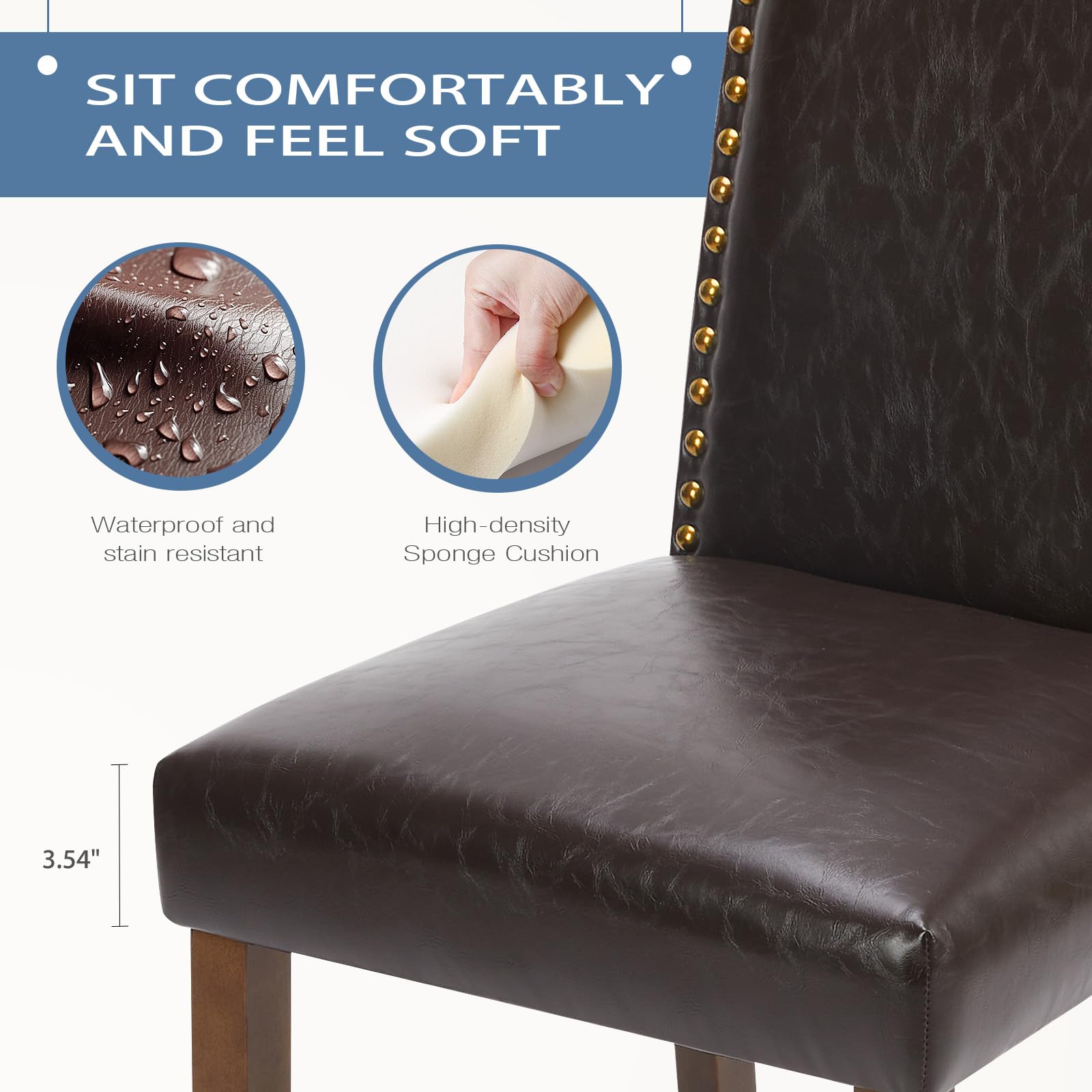 Dining Chairs Set of 6 with Padded Seat and Wooden Legs