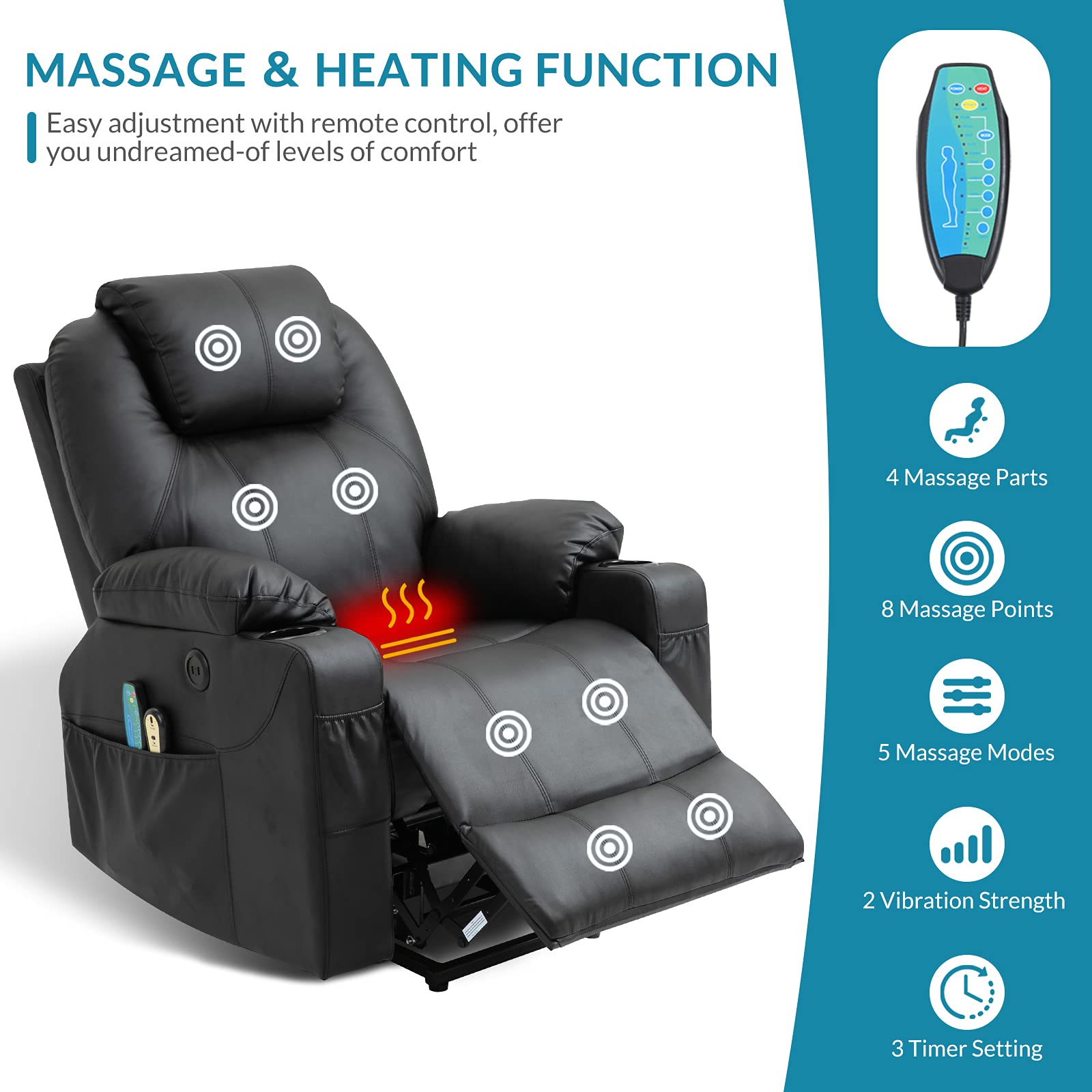 Power Lift Recliner Chair with Massage and Heat