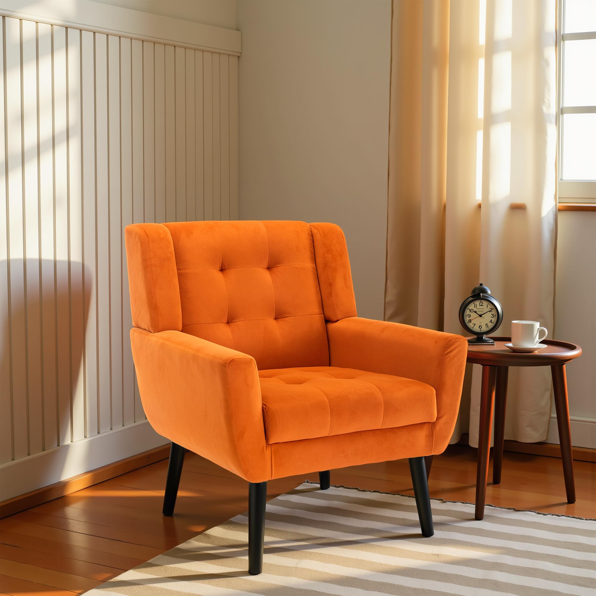Mid Century Velvet Accent Chair with Wood Legs