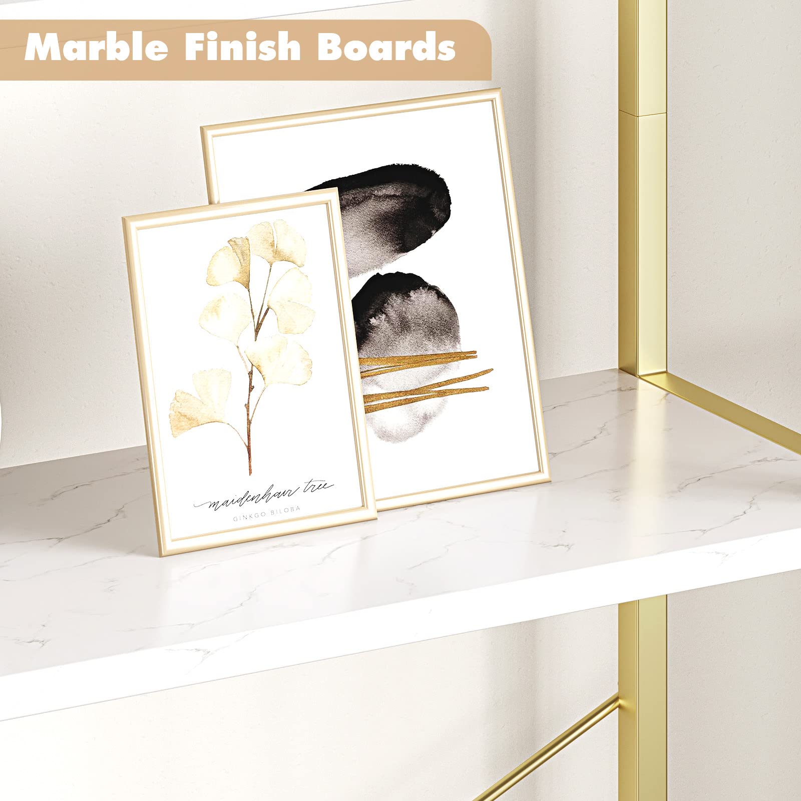 5-Tier Arched Bookshelf White Gold