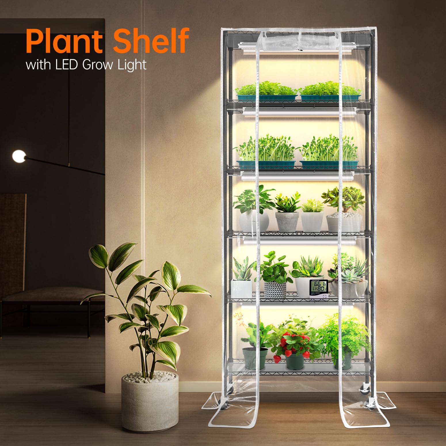 6-Tier Indoor Greenhouse with Grow Lights