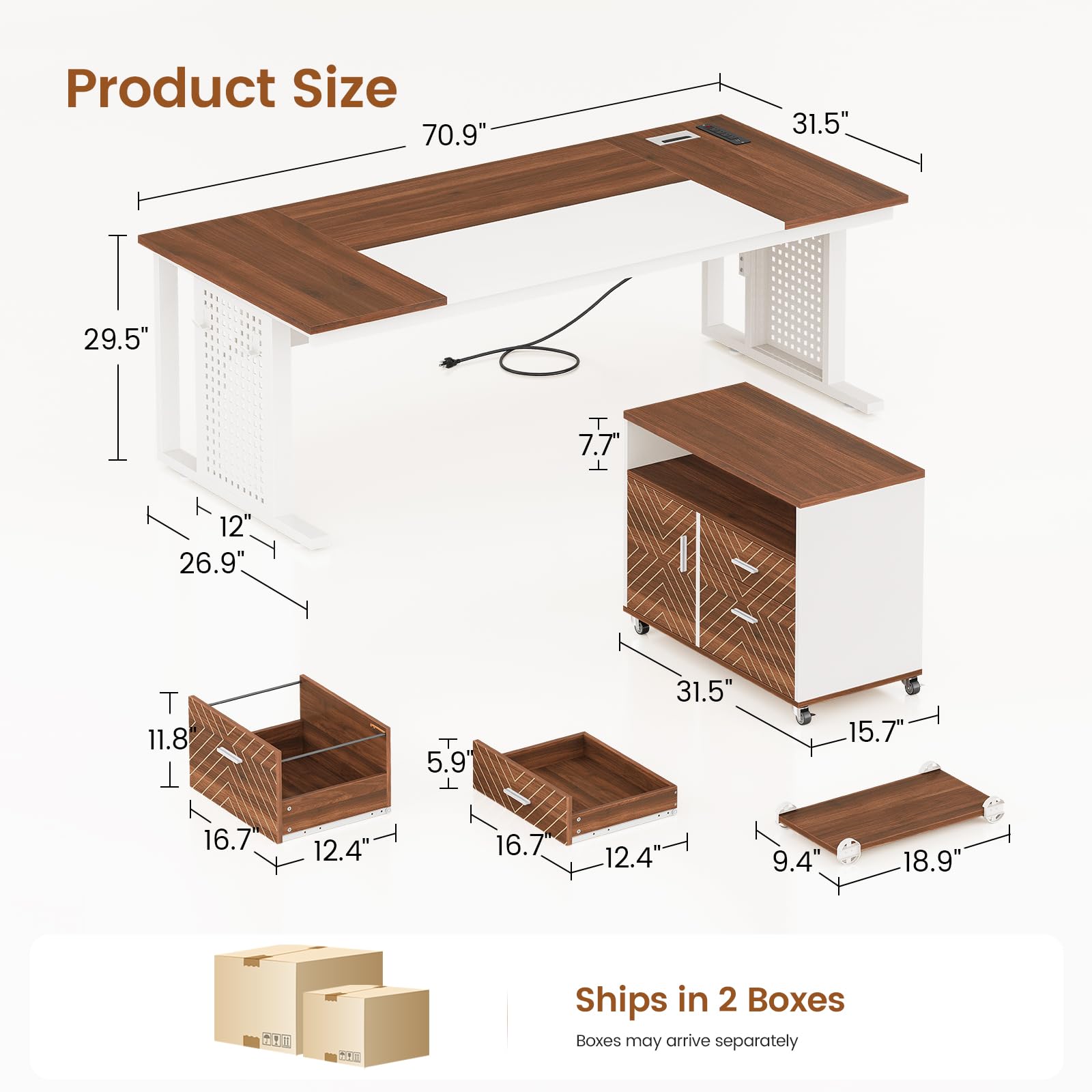 L-Shaped Executive Desk with Rolling File Cabinet