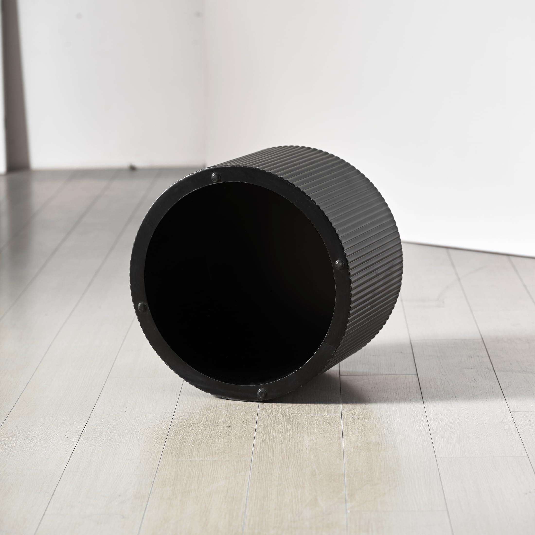 Nesting Coffee Table Set of 2, Modern Drum Side End Wave Stripe Round Coffee Table for Living Room, Bedroom, Black