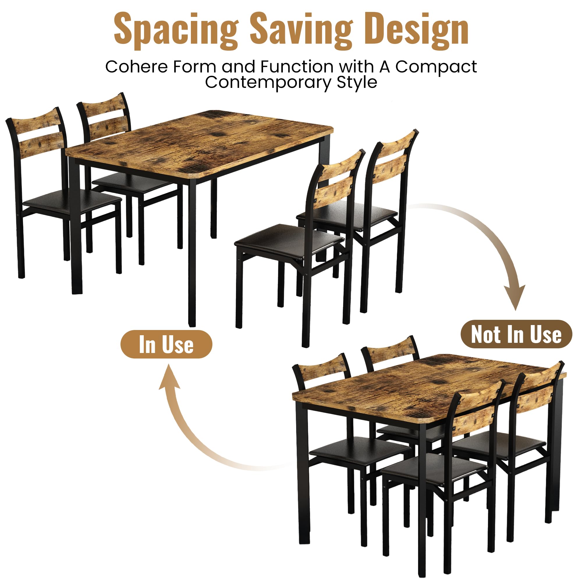 5-Piece Dining Table Set with 4 Upholstered Chairs