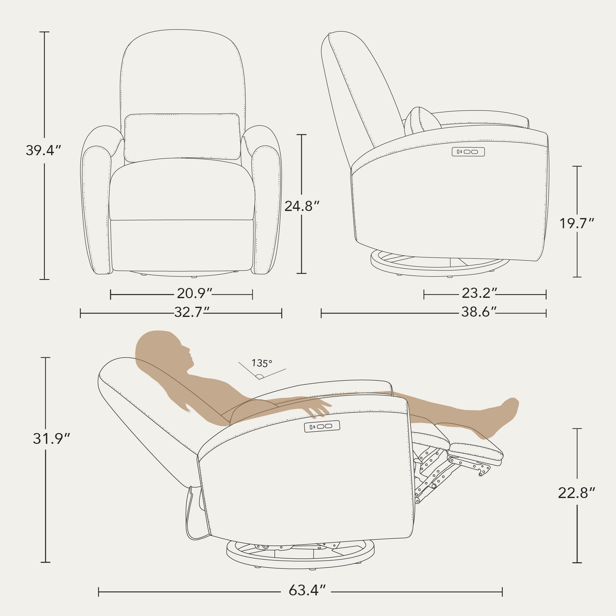 Power Recliner Chair with Swivel and USB Charging