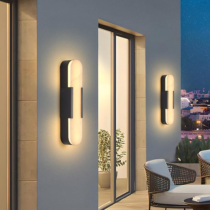 Natural Marble Wall Sconce 19.7" Black LED Outdoor
