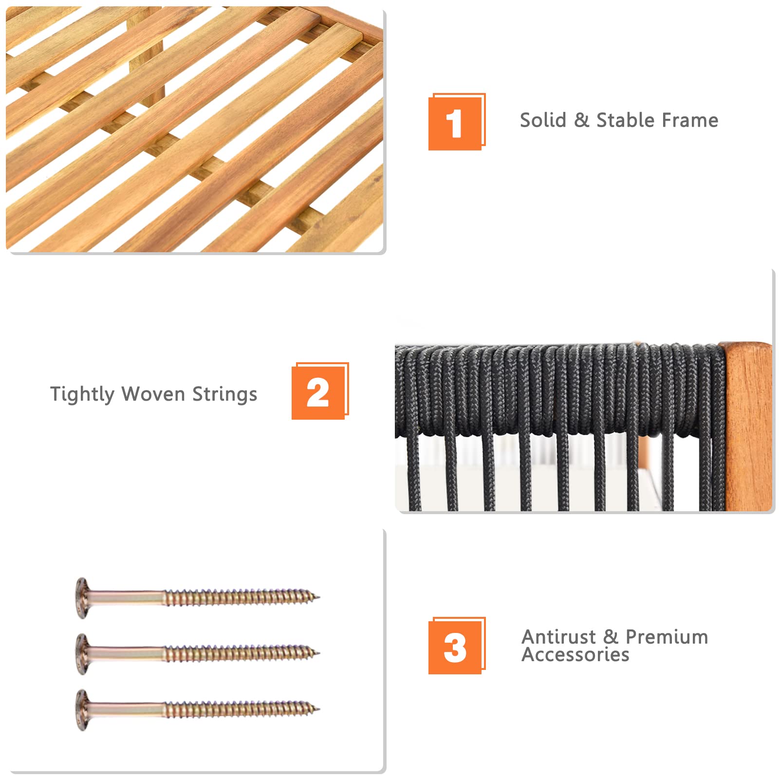 L-Shape Outdoor Furniture Set - 3 Piece Acacia Wood Patio Conversation Set