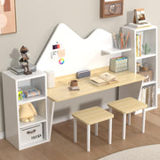 Kids Study Desk with Bookshelves and 2 Stools