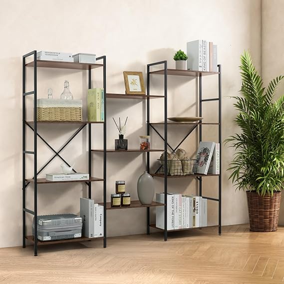 4-Tier Industrial Bookshelf with 11 Shelves