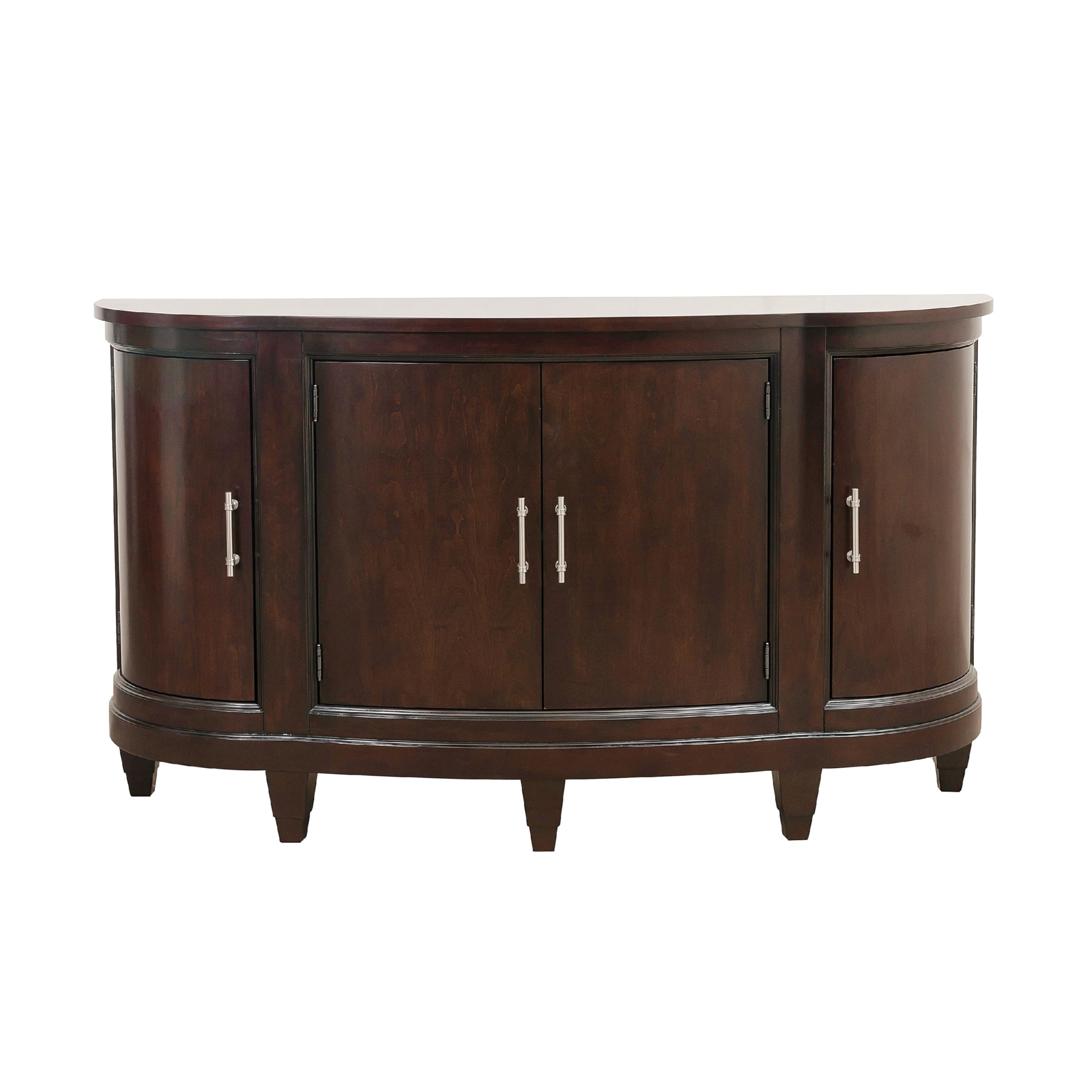 Curved Sideboard Buffet Server 4 Door Cherry Brown 66 Inch