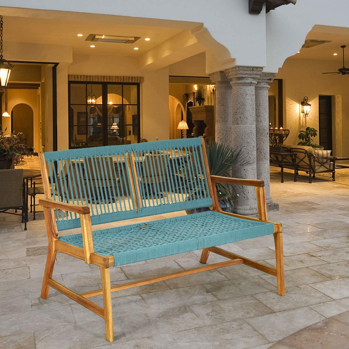 2-Person Acacia Wood Loveseat Bench