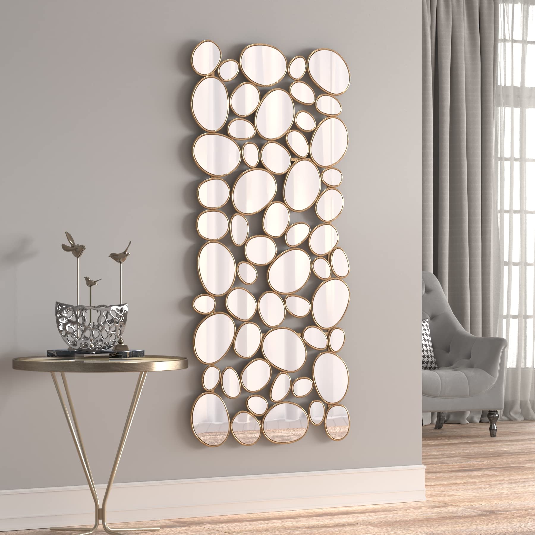 Gold Decorative Wall Mirror - 23x51 Inch Pebble Design Metal Frame