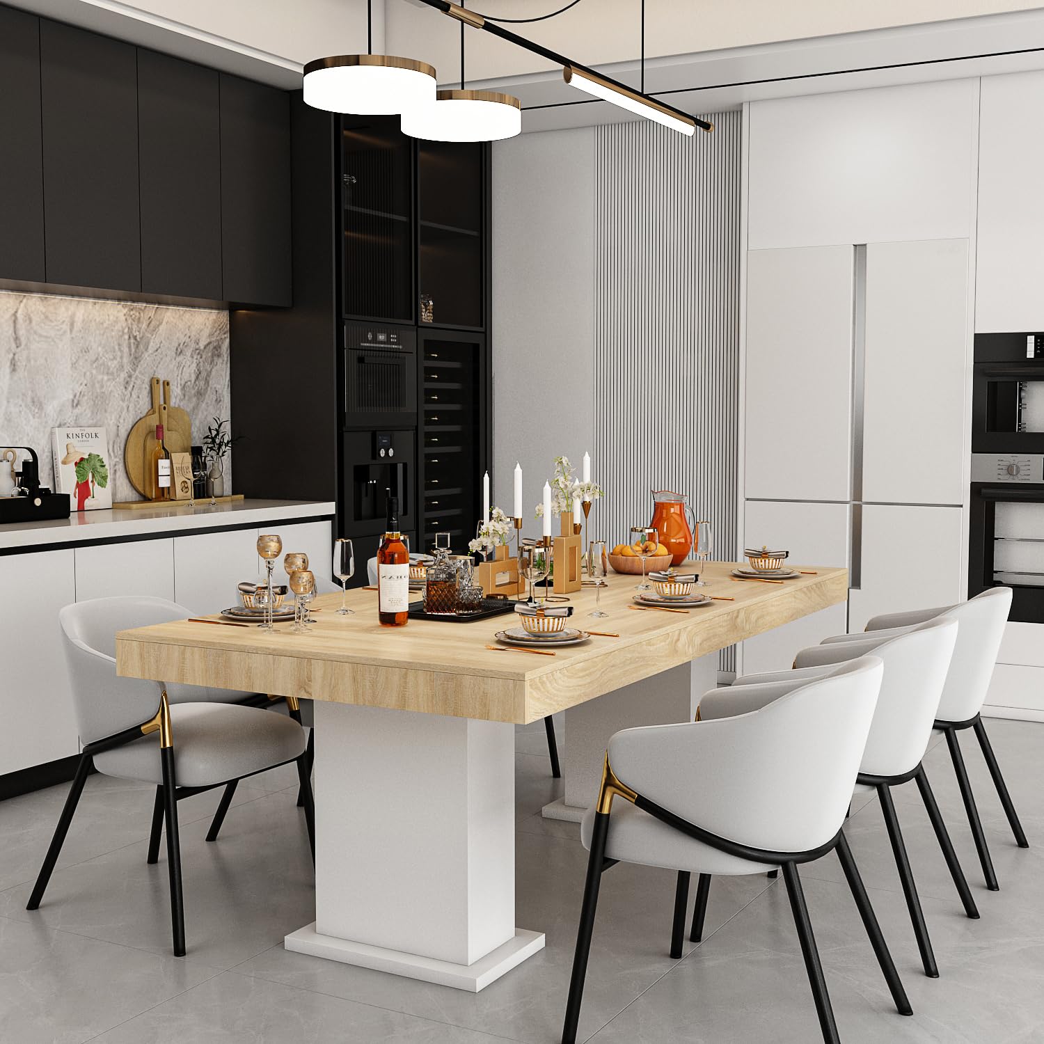 79-Inch Rectangular Dining Table for 6-8 with Pedestal Base