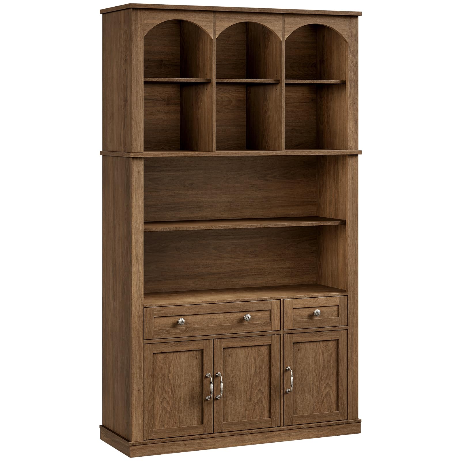 73.2" Tall Farmhouse Arched Bookshelf with Drawer and Door