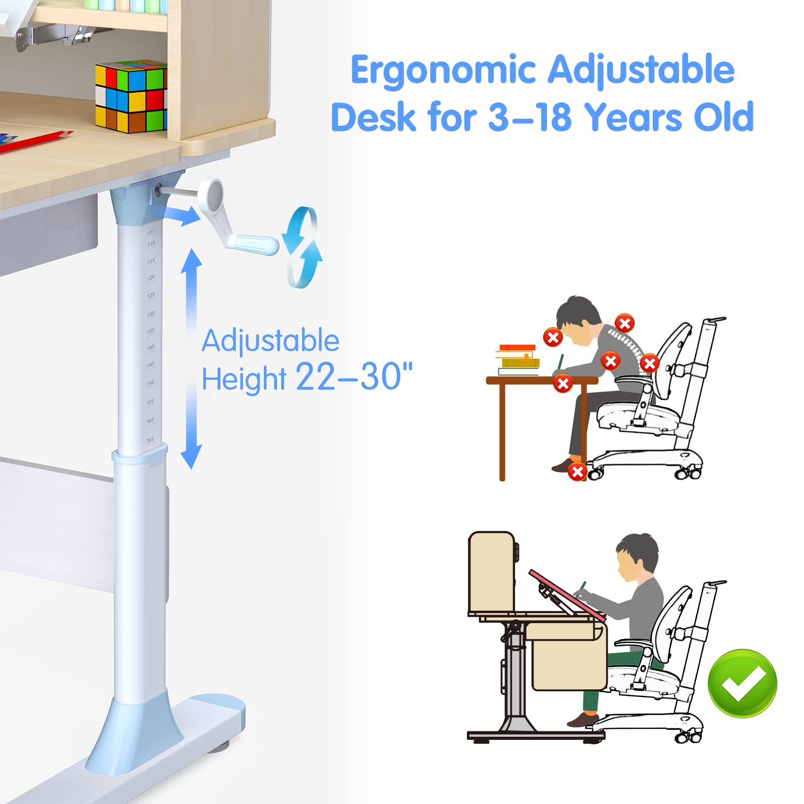 Adjustable Height Kids Study Desk with Chair