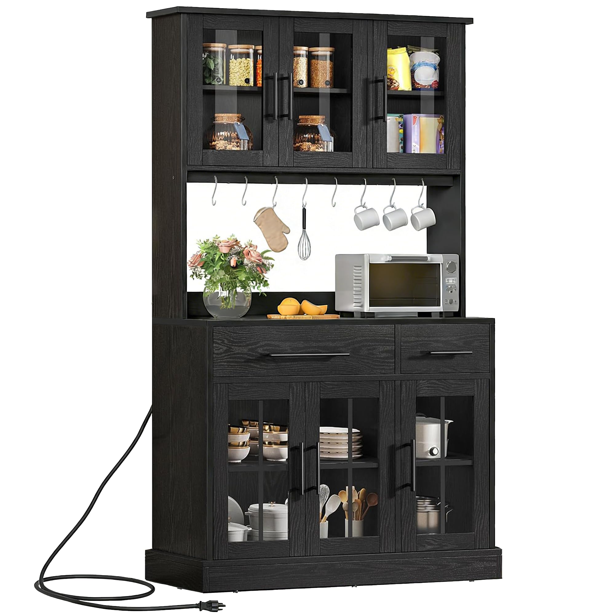 Kitchen Pantry Storage Cabinet with Power Outlet