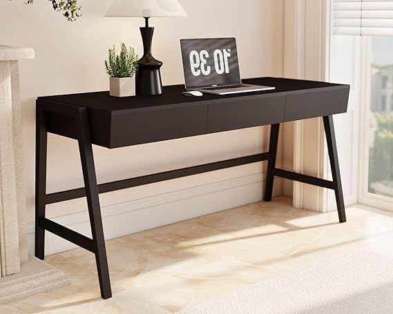 59-Inch Walnut Writing Desk with 3 Drawers