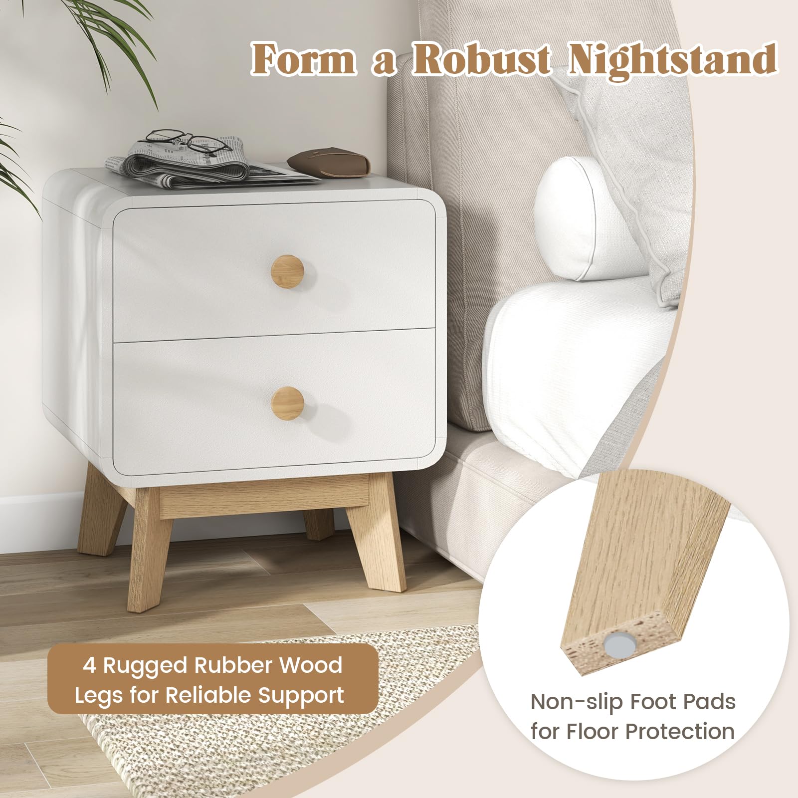Mid-Century Modern 2-Drawer Nightstand White