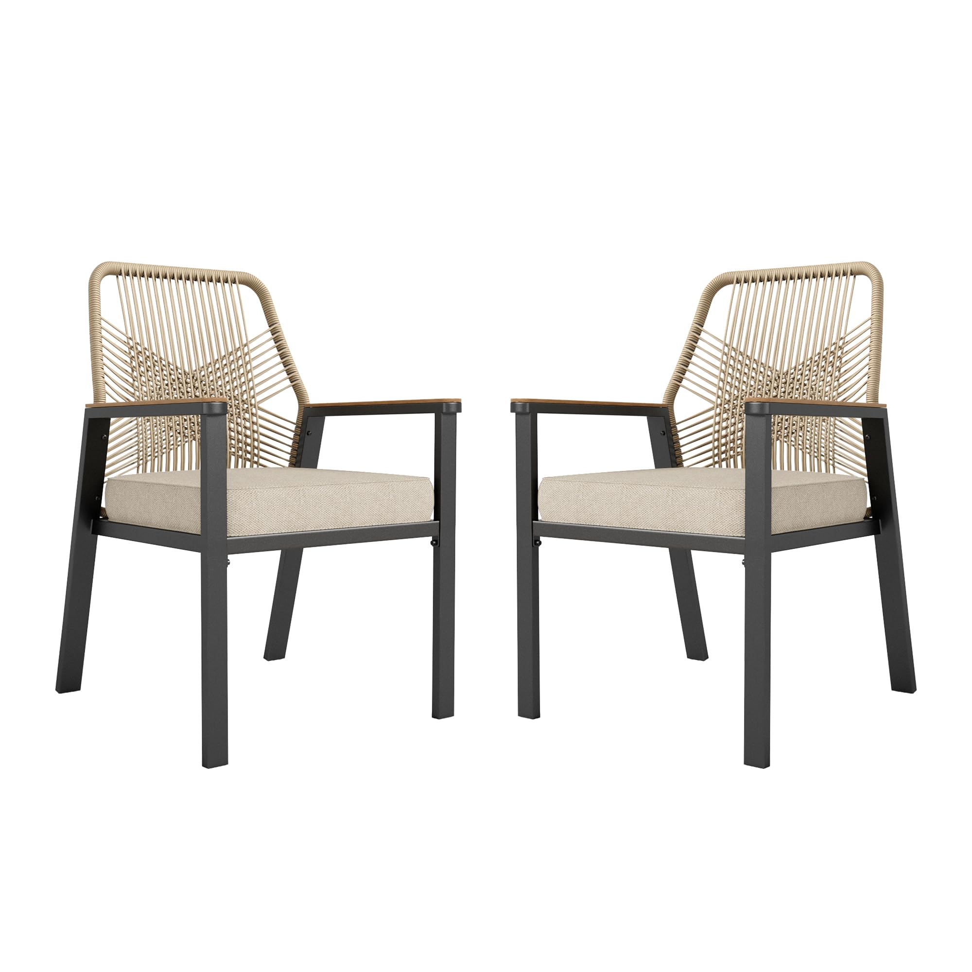 Rattan Dining Chairs Set of 2 - All-Weather Outdoor Patio Seating