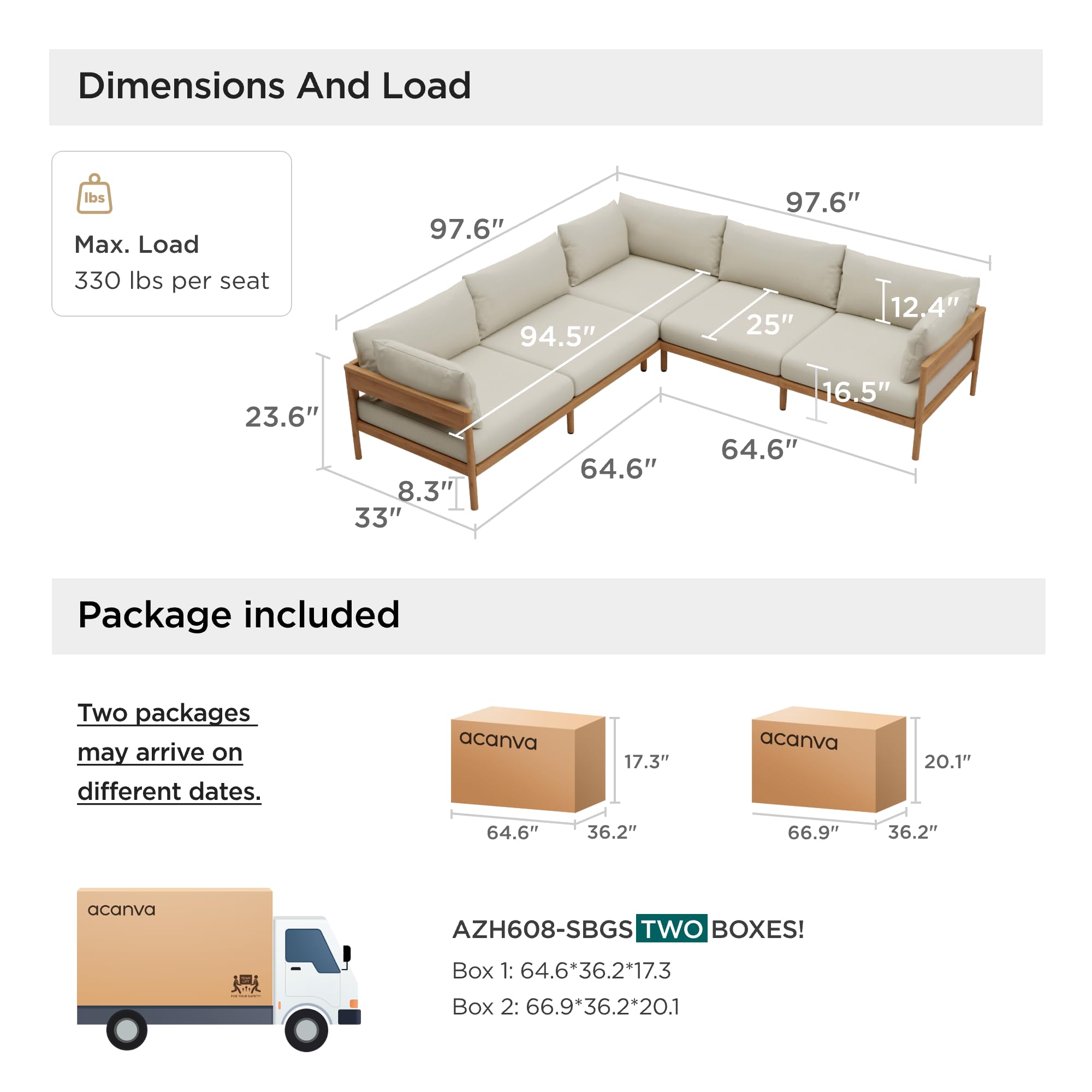 Outdoor Sectional Sofa Set 5-Seat Beige